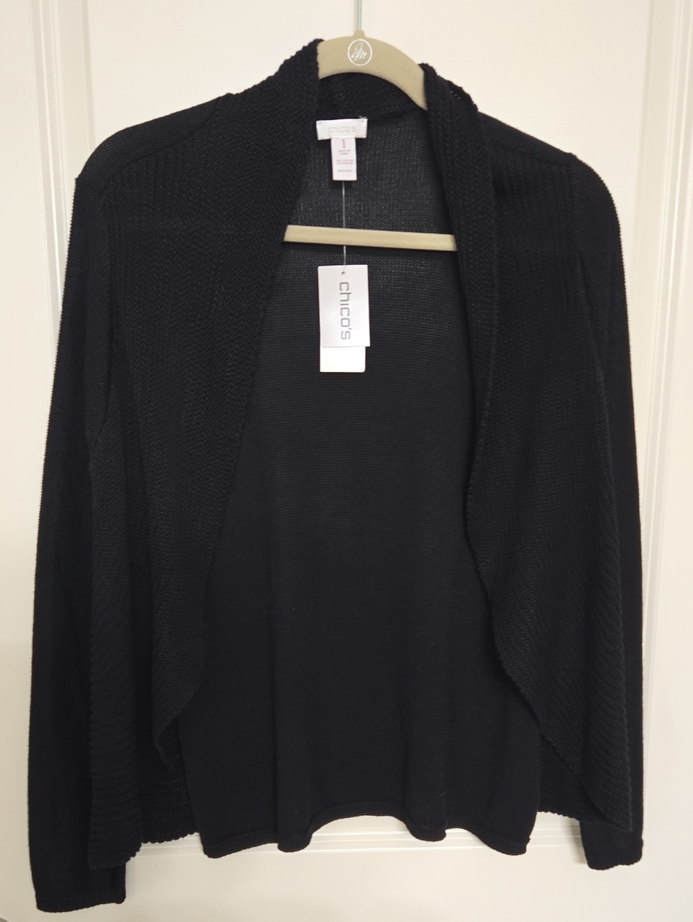 Chico's Black Open-Front Draped Cardigan Sweater